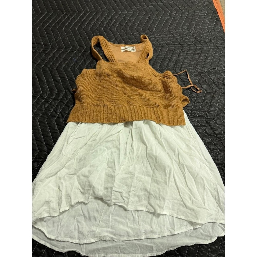 Anthropologie Panier des Fleurs Tan Knit White High Low Mixed Media Top Small